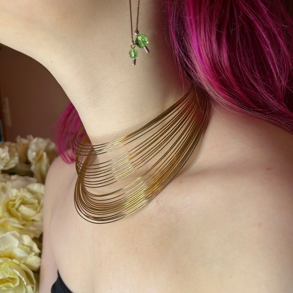 Vintage Gold tone & Green Rhinestone Jewelry Set-Brooch, Necklace & Earrings - Picture 3 of 12